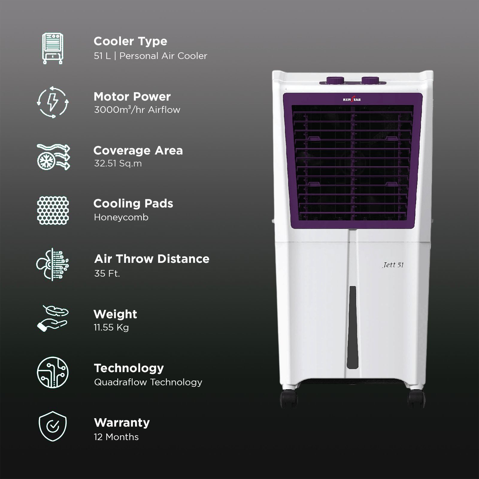 can☆彡 Buy KENSTAR JETT HC 51 Litres Personal Air Cooler with Quadra Flow